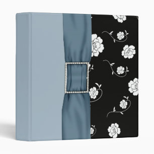 Elegant Floral Damask Blue Ribbon Binder