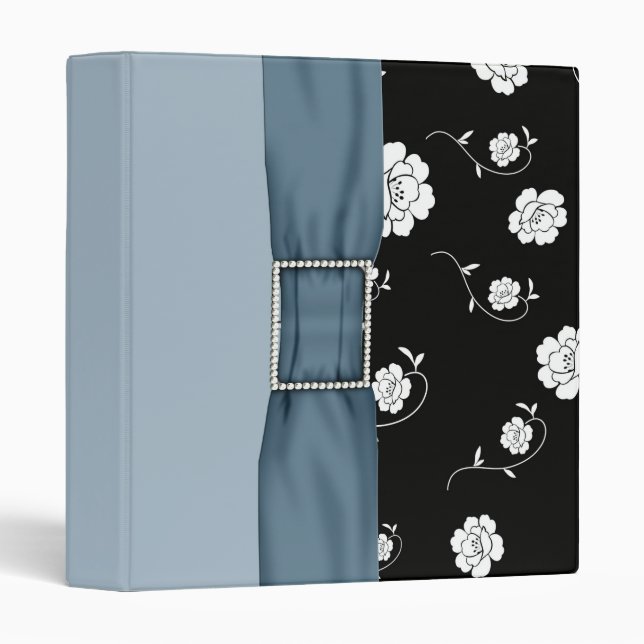 Elegant Floral Damask Blue Ribbon Binder (Front/Spine)