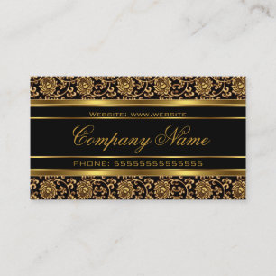 Elegant Floral Damask Gold Look Black Bronze Business Card