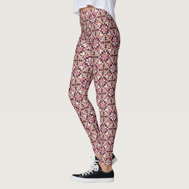 Elegant Floral Damask Pattern Leggings (Left)