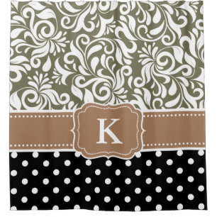 Elegant Floral Damask Polka Dots Tan Monogram