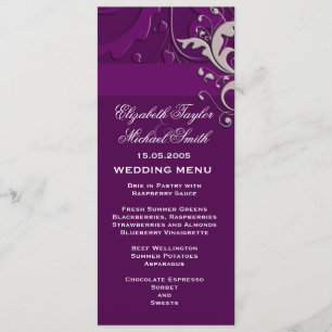 Elegant Floral Damask Purple Wedding Menu