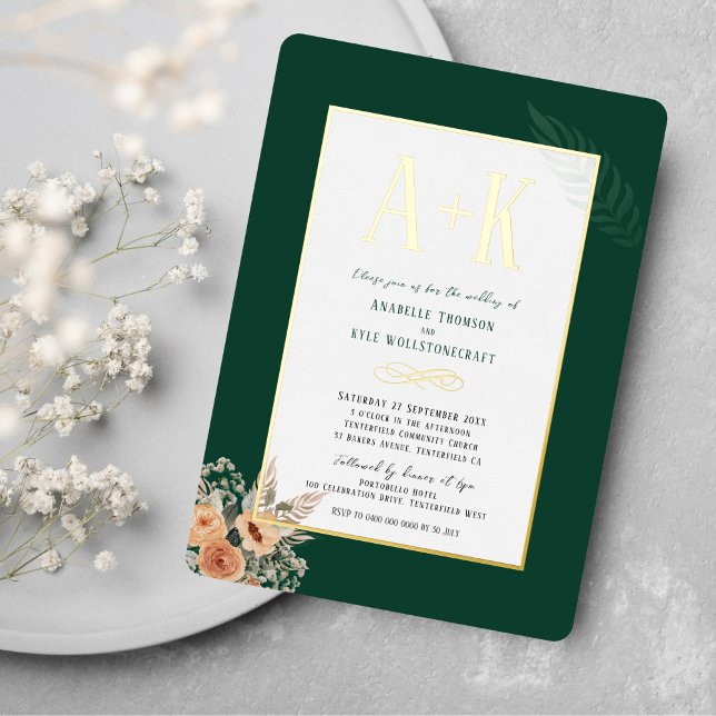 Elegant floral dark green 5" x 7" Foil Invitation (Creator Uploaded)