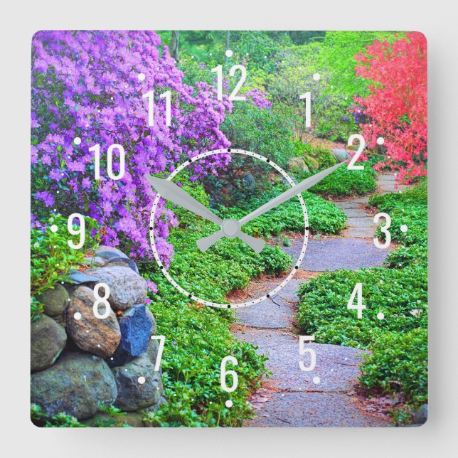 Elegant & Floral Decor - Colourful Outdoor Garden Square Wall Clock (Front)