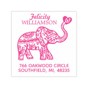 Elegant Floral Decorative Ornate Elephant Heart Self-inking Stamp