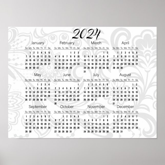 Elegant Floral Design 2024 Calendar Poster (Front)