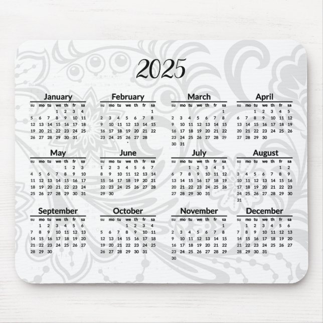 Elegant Floral Design 2025 Calendar Mousepad (Front)