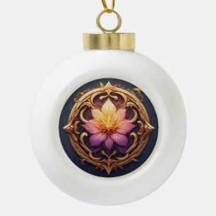 Elegant Floral Design Emphasizing Gold Details Ceramic Ball Christmas Ornament