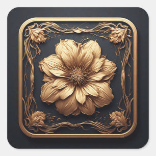 Elegant Floral Design Emphasizing Gold Details Square Sticker