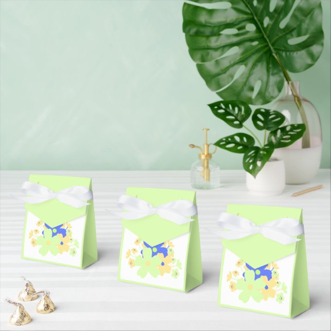 Elegant Floral Design in Green Yellow Blue Favor Box (Multiple)