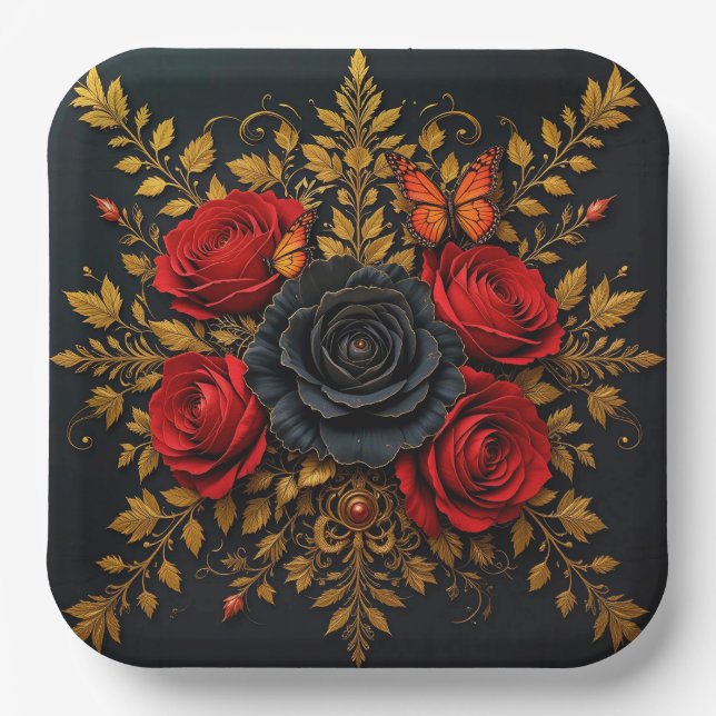 Elegant Floral Design Paper Plate (Front)