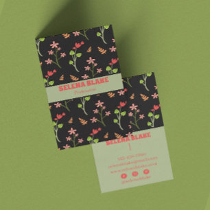 Elegant Floral Design with a Dark Background Business Card