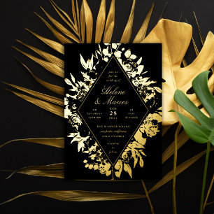 Elegant Floral Diamond Wedding Black Gold