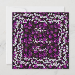 Elegant Floral & Diamonds 95th Birthday Invitation