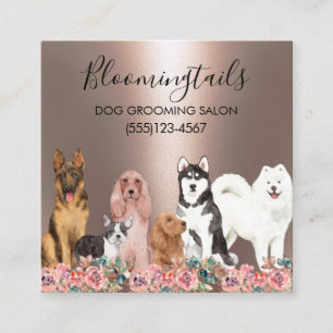 Elegant Floral Dog Grooming Pet Service Square Business Card