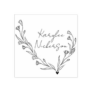 Elegant Floral Doodle Script Rubber Stamp