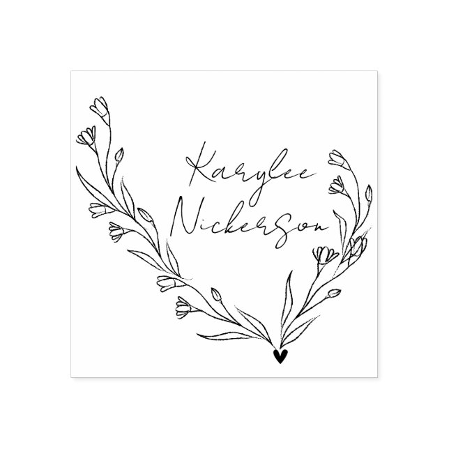 Elegant Floral Doodle Script Rubber Stamp (Imprint)
