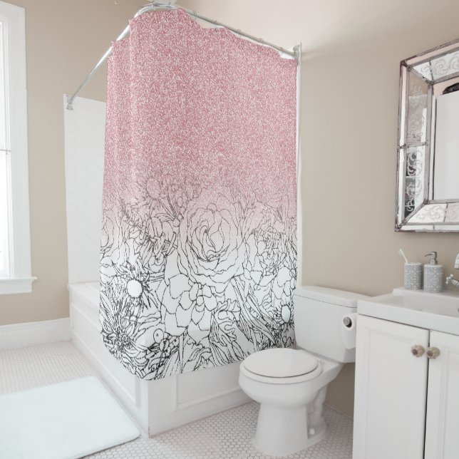 Elegant Floral Doodles Pink Gradient Glitter Image (In Situ)