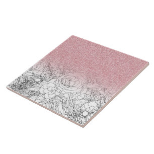 Elegant Floral Doodles Pink Gradient Glitter Image Tile
