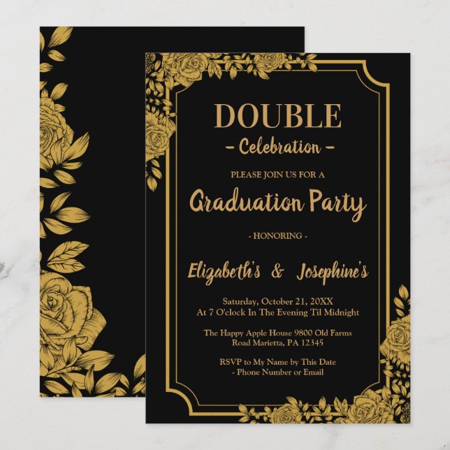 Elegant Floral double Celebration Graduation Party Invitation (Front/Back)