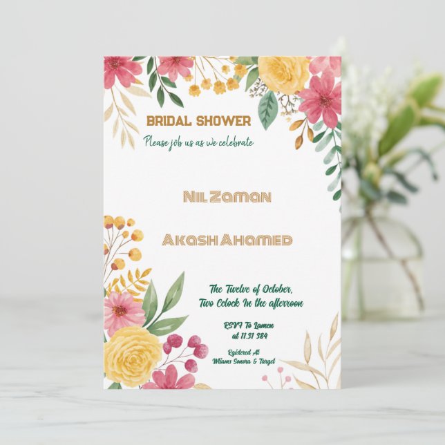 Élégant Floral double nom nuptiale invitation douc (Debout devant)