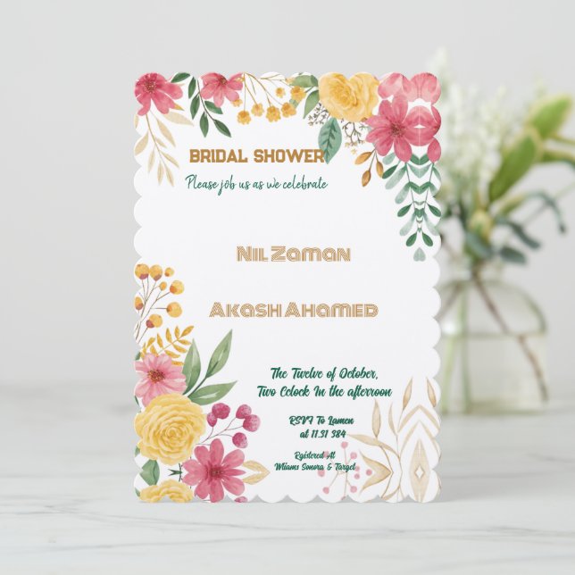 Élégant Floral double nom nuptiale invitation douc (Debout devant)