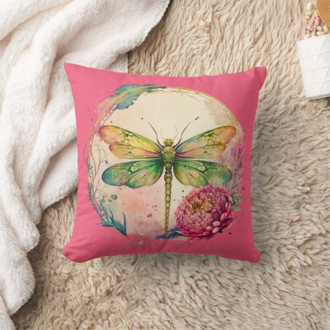 Elegant Floral Dragonfly  Throw Pillow (Blanket)