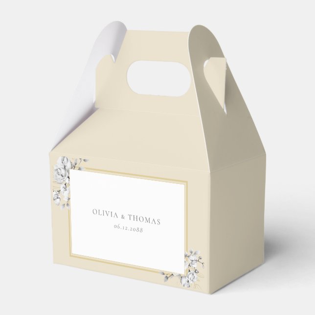 Elegant Floral Drawing Gold Frame Rustic Wedding Favor Box (Front Side)