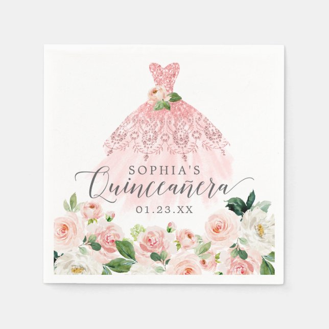 Elegant Floral Dress Quinceanera Napkin (Front)