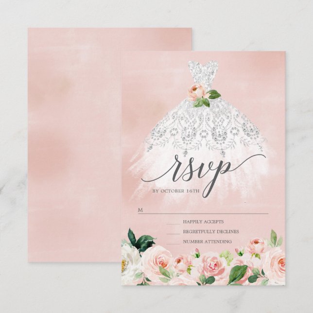 Elegant Floral Dress Quinceanera RSVP Invitation (Front/Back)