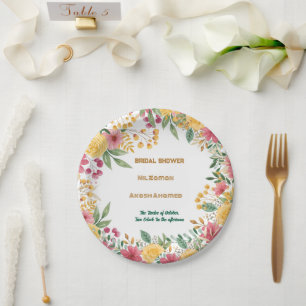 Elegant Floral Dual Name Bridal Shower Invitation Paper Plate