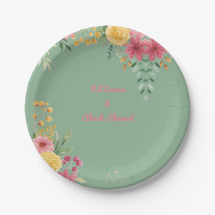 Elegant Floral Dual Name Bridal Shower Invitation Paper Plate