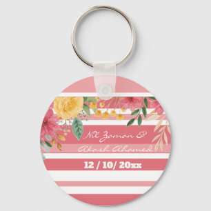 Elegant Floral Dual Name Bridal Shower Keychain