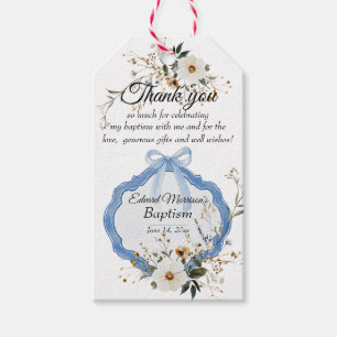Elegant Floral Dusty Blue Baptism Gift Tags