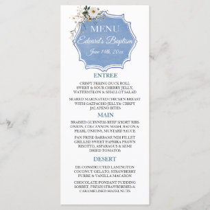 Elegant Floral Dusty Blue Baptism Menu