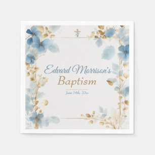 Elegant Floral Dusty Blue Baptism Napkin
