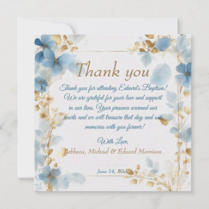 Elegant Floral Dusty Blue Baptism Thank You Card