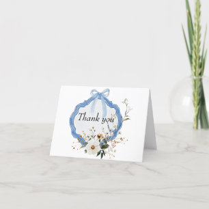 Elegant Floral Dusty Blue Baptism Thank You Card