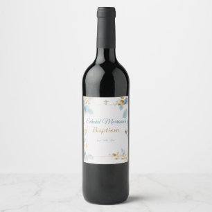 Elegant Floral Dusty Blue Baptism Wine Label