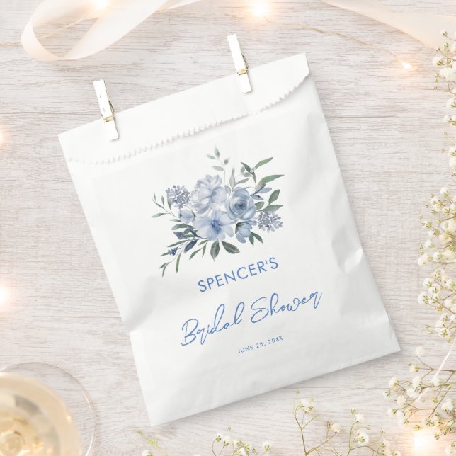 Elegant Floral Dusty Blue Bridal Shower Favour Bag (Clipped)