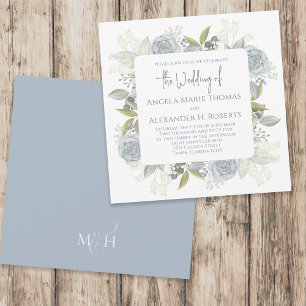 Elegant Floral Dusty Blue Classic Rose Flowers  Invitation