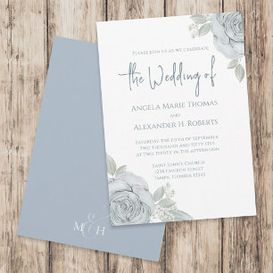 Elegant Floral Dusty Blue Classic Rose Flowers  Invitation