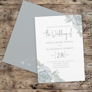Elegant Floral Dusty Blue Classic Rose Flowers Invitation