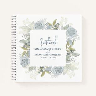 Elegant Floral Dusty Blue Classic Rose Greenery Notebook