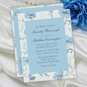 Elegant Floral Dusty Blue Country Garden Wedding Invitation Postcard