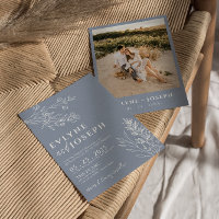 Elegant Floral Dusty Blue Herbal Boho Wedding