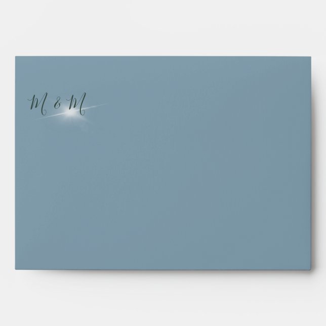 Elegant Floral Dusty Blue  Monogram Wedding  Envelope (Front)