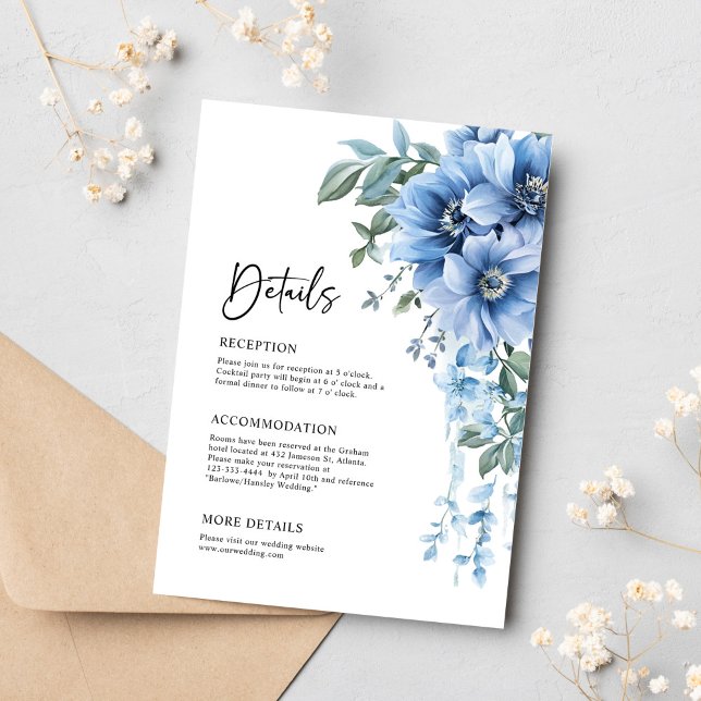 Elegant Floral Dusty Blue Wedding Details Enclosure Card (Elegant Floral Dusty Blue Wedding Details Enclosure Card)