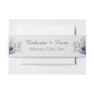 Elegant Floral Dusty Blue Wedding Invitation Belly Band