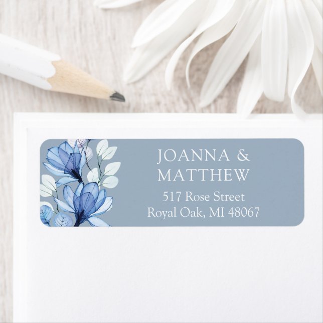 Elegant Floral Dusty Blue Wedding Return Address (Insitu)